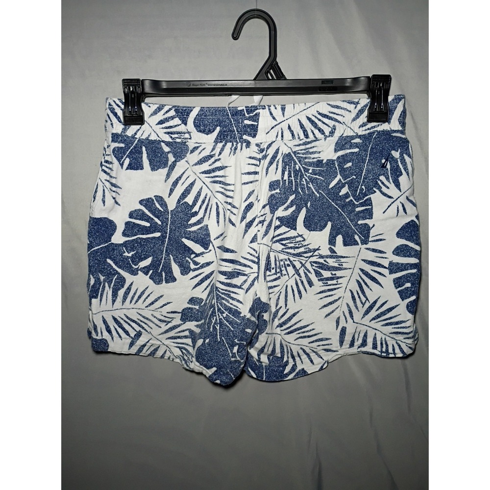 Nautica Womens Shorts S Blue Floral Linen Blend Drawstring Flat Front Casual - Picture 7 of 9